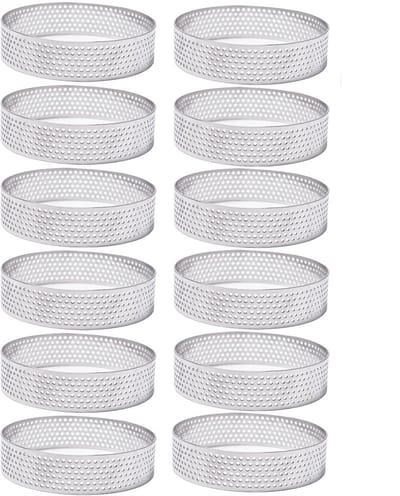 Roestvrijstalen bakvormen voor taarten en desserts - Taartvormen - Geperforeerde dessert- en mousseringen - Geperforeerde dessertvormen - Mousseringen - Geschikt voor het maken van taarten, pasteien en mousses - Bakvormen van 6 cm - Set van 12