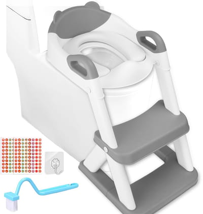 Unyqoos® Verstelbare kindertoiletbril met trap en antislip voor veilig gebruik
