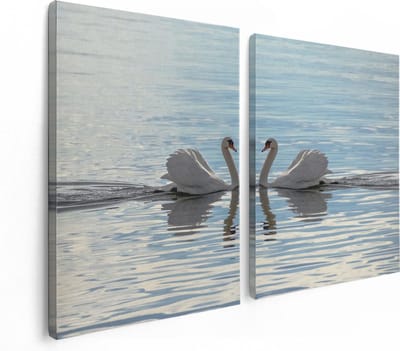 Artaza Canvas Schilderij Tweeluik Zwanen Koppel op het Water - 120x80 - Foto Op Canvas - Canvas Print