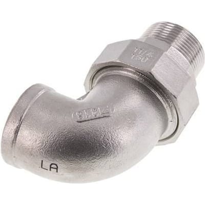 90° L-Koppeling Wartelmoer 1 1/2'' Buitendraad R X Binnendraad Rp RVS Vlakke Afdichting PTFE 16bar