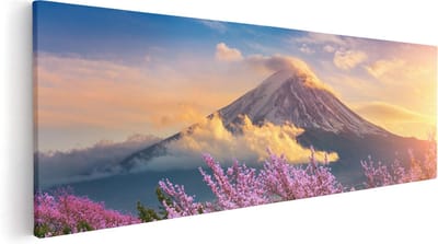 Artaza Canvas Schilderij Kersenbloesem - 60x20 cm - Wanddecoratie Japandi - Muurdecoratie Bergen - Schilderijen Op Canvas