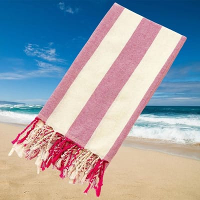 Kwast strandlaken met omwikkelde rand gestreept badlaken sneldrogend handdoek 100X180CM pink