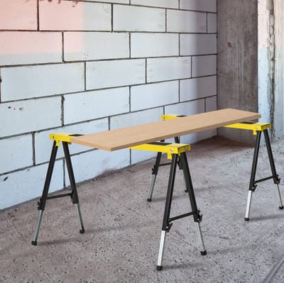 MEUNIQ 2-delige set schragen 100 x 49 x 62-90 cm, in hoogte verstelbaar en inklapbaar werkbok met antislip werkvlak, staal, 100 kg, voor klussen