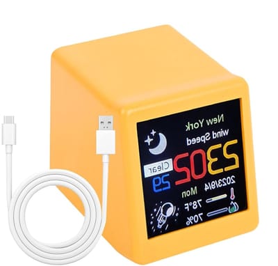 Digitale Weerklok - Slimme Hygrometer - Klimaatbeheer Huis - Wi-Fi Weersvoorspelling - 10 x 7 x 4.3 cm - Geel
