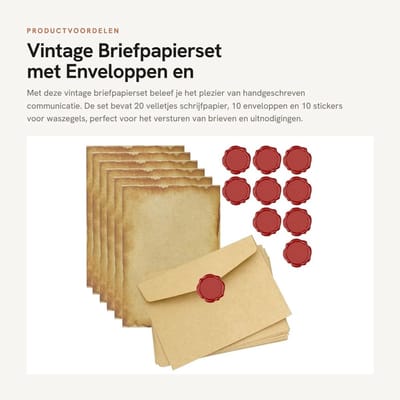 Dailygoods- Briefpapierset Vintage - 20 Vellen Schrijfpapier - 10 Enveloppen - 10 Waszegelstickers - Knutselpapier - Geschikt voor Cadeaus