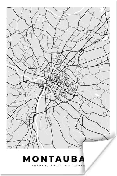 Poster Frankrijk - Montauban - Stadskaart - Plattegrond - Kaart - 120x180 cm XXL