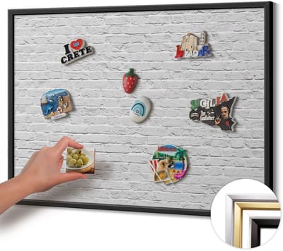Wallfluent - Grijs Magnetisch Bord met Kleurvariaties - 80 cm x 60 cm - Magneetbord met Zwarte Frame - Bakstenen muur lichte muur - Magnetisch Bord Foto Bevestiging - Magnetisch Bord Muurbevestiging - Design Magneetbord met Frame