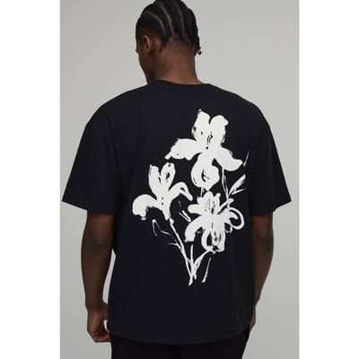 Oversized T-Shirt met Bloemenprint op de Rug | Black | Size XS
