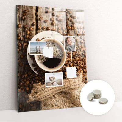 Tulup Glassboards - Een kopje koffie Magneetbord - 70 cm x 100 cm - Bruin Memo Bord - Gratis 5 Sterke Magneten - Scandinavisch Design Bord - Magnetic Board - Magnet Board - Notitiebord Werkplek - Magnetisch Bord Kind