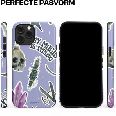 Casetastic hoesje geschikt voor Apple iPhone 12 Pro Max - MagSafe - Dubbellaagse bescherming - Lila Paarse Hekserij Strong Magic Sterren Collage - Fashion Case - Lila Lichtgrijs Wit