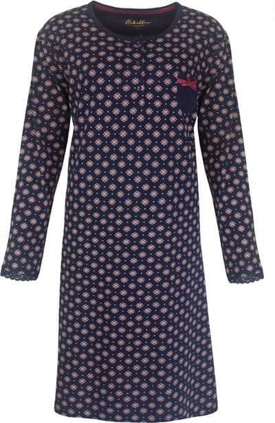 Medaillon Dames Nachthemd - Polo Sluiting - Navy Blauw - Maat S