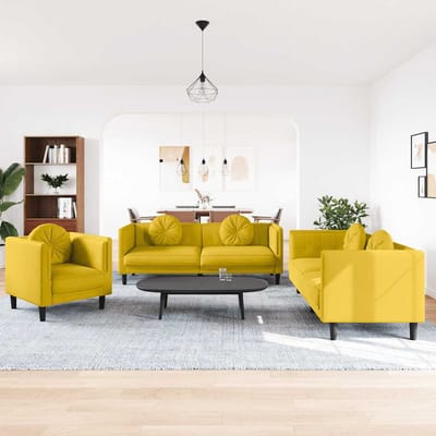 vidaXL - 3-delige - Loungeset - met - kussens - fluweel - geel