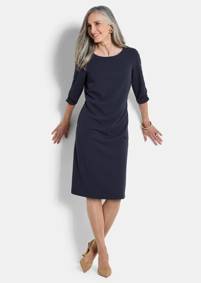Elegante jurk met aangerimpelde mouwen - marine - Gr. 19 van Goldner Fashion