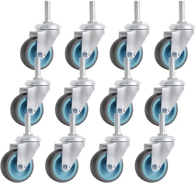 Zwenkwielen voor zware belasting M12 x 30 mm - 12 stuks - Stille rubberen meubelwielen voor multitasking gebruik