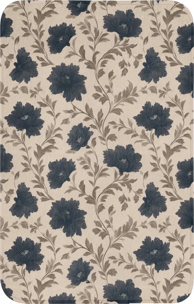 WC mat 50x80 cm - Antislip - Motief - Bloemen - Zwart - Beige - Toiletmat - Vloermat - Douchemat - Toilet tapijt - Toiletmatten