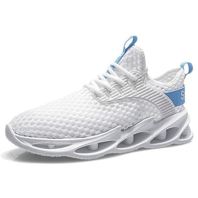 Été Nouveaux Mesh Respirant Homme Chaussures de Papa Confortables Homme Chaussures de Sport Décontractées Absorbant les Chocs Antidérapantes Chaussures de Marche Extérieures 43 white