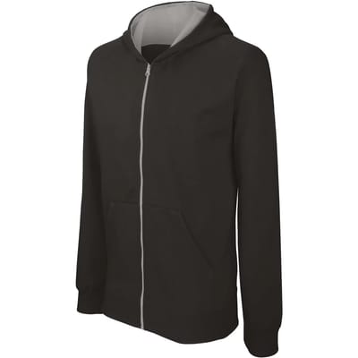 Kariban Kindersweater met rits en capuchon K486 - Black / Fine Grey - 12/14 Y (12/14 ans)