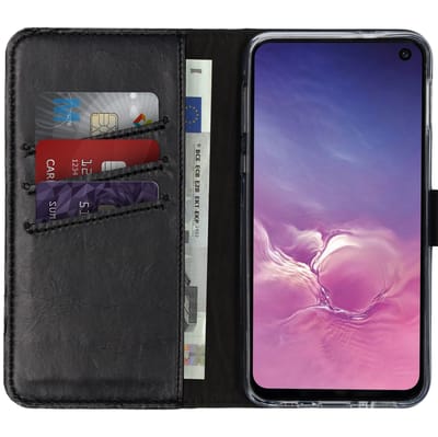 Selencia Hoesje - Geschikt voor Samsung Galaxy S10e - Echt Lederen Bookcase - Zwart