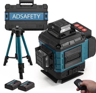 ADSafety 4D Kruislijnlaser met Statief - Zelfnivellerend Bouwlaser met 4 tot 16 Lijnen - Laser Waterpas - 50 Meter Meetbereik - 360 Graden Rotatie - Inclusief 2 Accu's & Draagkoffer