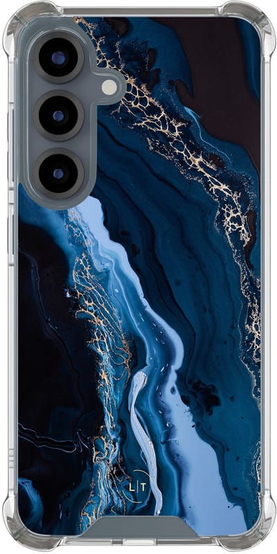 Shockproof hoesje - Geschikt voor Samsung Galaxy S25 - Marmer lagoon blauw - Extra sterke case - TPU/polycarbonaat - Marmer - Blauw, Transparant