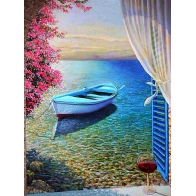 5D DIY Diamond schilderij volledige landschap venster Diamond borduurwerk kruissteek zee Home Decor 20X30CM blue