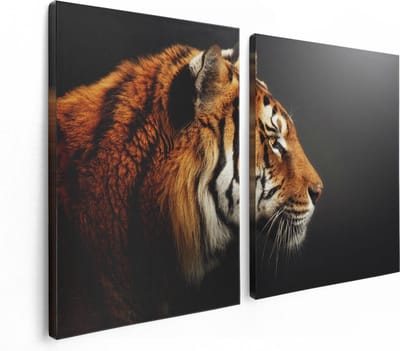 Artaza Canvas Schilderij Tweeluik Zijaanzicht Van Een Tijger - Tijgerkop - 120x80 - Foto Op Canvas - Canvas Print