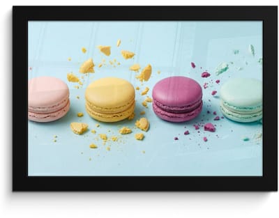 Poster in lijst - Fotolijst 30x20 cm - Posters - Macarons - Kleurrijk - Pastel - Posterlijst zwart - Decoratie - Wanddecoratie woonkamer - Muurdecoratie slaapkamer