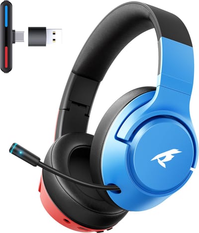 Kofire × CINPUSEN CG-01 - Draadloze Gaming Headset - Over ear koptelefoon - Met microfoon - PC/PS4/PS5/Nintendo Switch - Blauw rood
