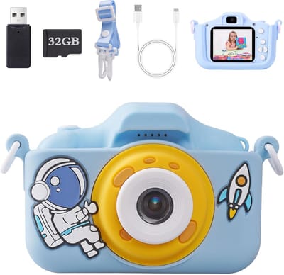 Kindercamera, 1080P HD digitale camera, uitgerust met een 2,0-inch IPS-scherm, stimuleert de creativiteit van jongens en meisjes van 3 tot 10 jaar, astronautenthema.