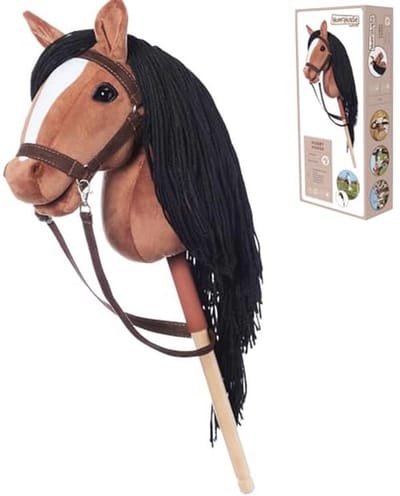 Steekpaard voor Hobby Horsing met Teugels, Staart en Verstelbare Riem - Hoogwaardig Pluche met Antislip Handvat