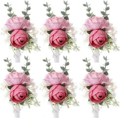 Bruiloft Polsbloemen - Pols Corsages - Feestelijke Decoratie - Zijde Realistisch - 6 Stuks - Roze