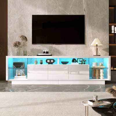 Clruro TV meubel - 200 x 38 x 55 cm - met LED en app-bediening - Spaanplaat - Wit