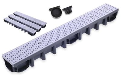 Moderne Afvoergoot Set 98 mm voor Tuin en Terras, Inclusief 2 Afvoeraansluitingen, 3 Meter, Geschikt voor Auto's