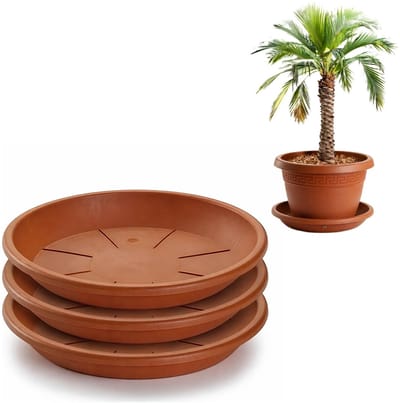 Plasticforte plantenpot onder schotel / opvang schaal - 3x - terracotta - dia 54 cm - Kunststof - voor een pot met dia 65/70 cm