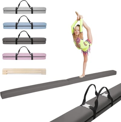 Gymnastiekbalk Kinderen - Evenwichtsbalk Turnen - Thuis Trainen - Anti-slip Kussentjes - 200 cm Lang - Lichtgrijs