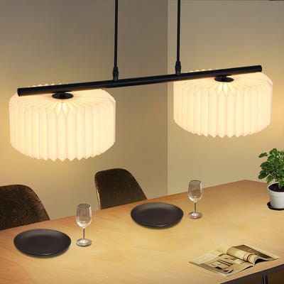 NETTLIFE Hanglamp - 2-Lichts - G9 Fitting - vintage hanglamp - eetkamerlamp - wit - met papier lampenkap - voor Slaapkamer Eetkamer | Woonkamer-excl. lichtbron