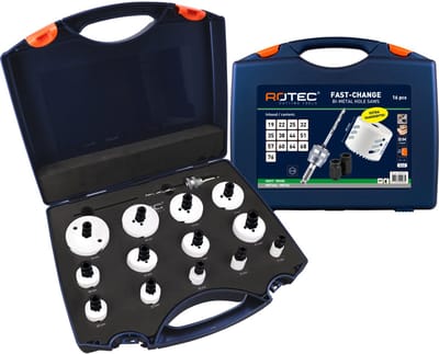 Rotec 16 dlg. Gatzagenset '533 - Allround' met Fast-Change adapters (1x ø19, 22, 25, 32, 35, 38, 44, 51, 57, 60, 64, 68 en 76mm)