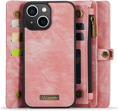 CaseMe Hoesje - Geschikt voor iPhone 15 Hoesje - CaseMe 008 2-in-1 Book Case & Back Cover met Portemonnee - Roze