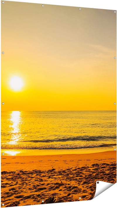 Gards Tuinposter Tropisch Strand tijdens Zonsondergang - 120x180 cm - Tuindoek - Tuindecoratie - Wanddecoratie buiten - Tuinschilderij