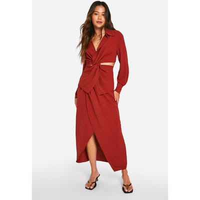boohoo Dames Hammered Waist Detail Wrap Front Midaxi Skirt | Spice | Maat: 38