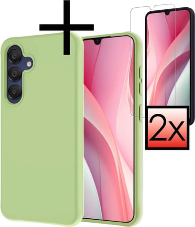 Hoesje - Met 2x Screenprotector - Geschikt voor Samsung Galaxy A15 - Sterk & Shockproof - Back Cover - Siliconen Case - Telefoon Hoes - Groen
