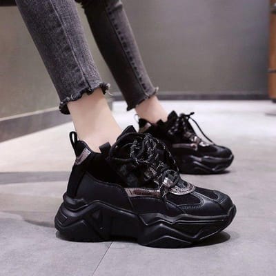 Baskets à plateforme tendance antidérapantes pour femmes et jeunes femmes, chaussures décontractées augmentant la hauteur, pour la course, la marche, l'entraînement, le running, l'extérieur, la salle de sport 35 noir