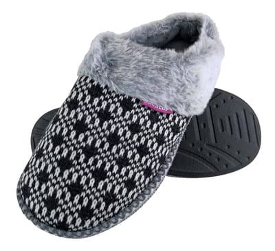 Dunlop - Dames Schattige Gezellige Pluche Geheugenfoam Gebreide Slippers Met Open Achterkant Muiltjes