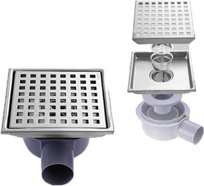 Vierkante Doucheafvoer - RVS - 15 x 15 cm - Vloerafvoer Douche - Haarfilter - 2-in-1 - Tegelafvoer met 360° Sifon - Geurafsluiter voor Badkamers en Kelders