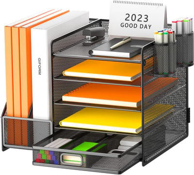 Unyqoos ® Bureau-organizer met Meerdere Opbergmogelijkheden en Tijdschriftenhouder voor Efficiënte Werkruimte