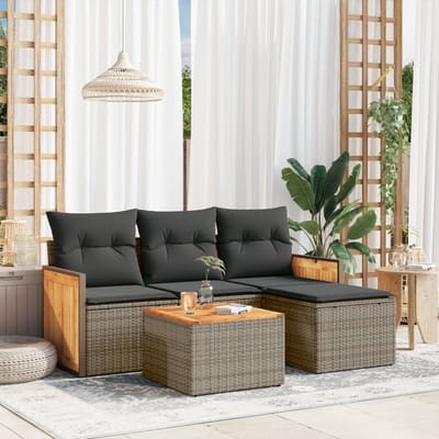 vidaXL - 5-delige - Loungeset - met - kussens - poly - rattan - grijs