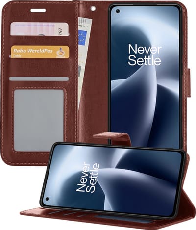 Hoesje - Geschikt voor OnePlus Nord 2T - Luxe Bookcase - Walletcase Hoes - Portemonnee - Cover - Telefoonhoes - Bruin