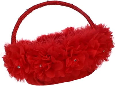 Bloemenmand Bruiloft - Decoratie Mand - Bruiloft Versieren - Met Handvat - 23x23x24cm - Rood