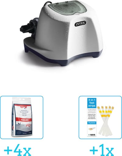 Intex QS500 zoutwatersysteem - tot 26.500 liter inclusief Zwembadzout 15 kg. (4 stuks) & WAYS Testrips (1 stuks)
