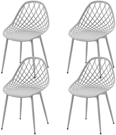 EGGREE Set van 4 keukenstoelen - eettafelstoelen - woonkamerstoelen - keukenstoelen - PP-kunststof stoelkuip - metalen stoelpoten met verstelbare poten - eetkamerstoel 120 kg draagvermogen - grijs